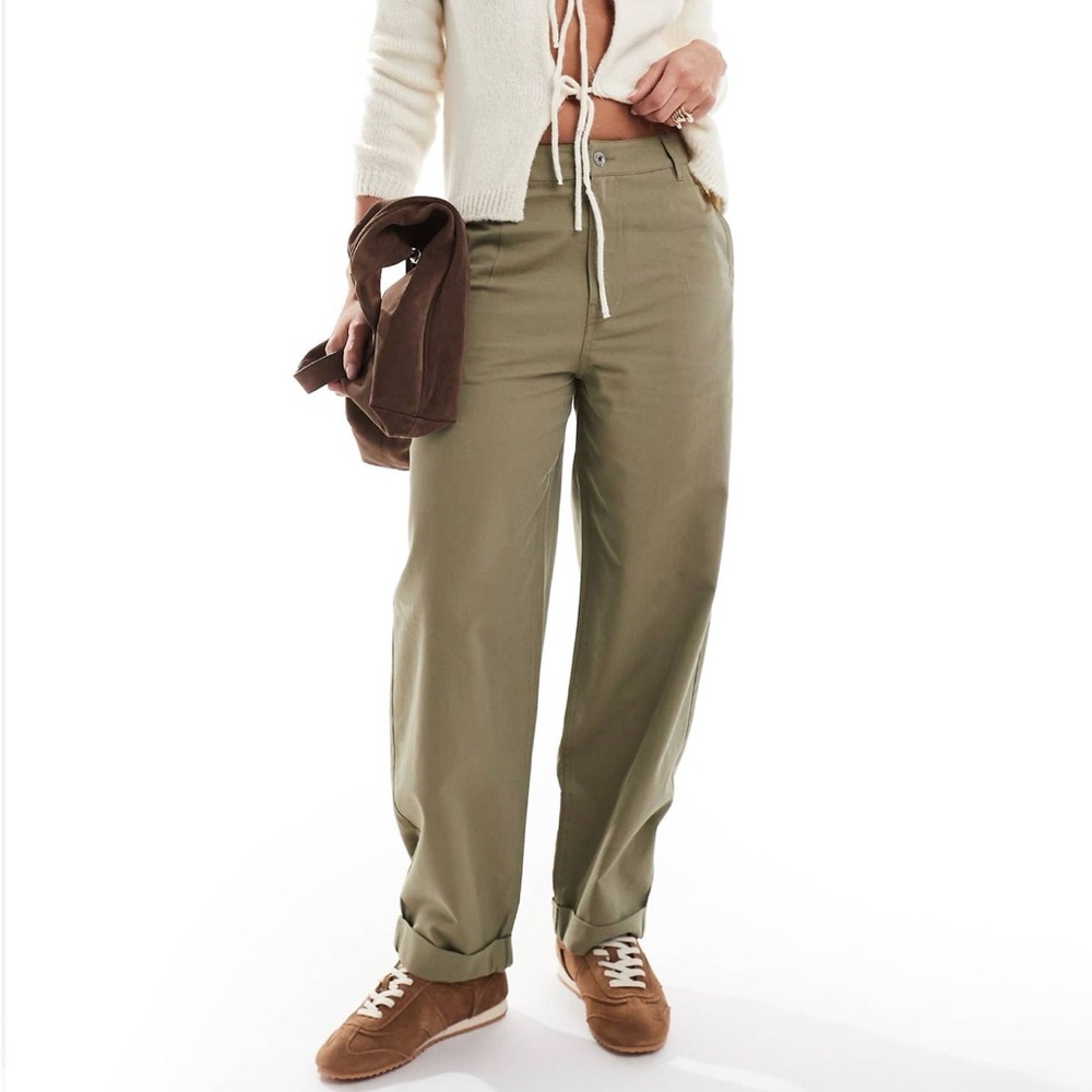 ASOS DESIGN tapered pants with turn-up detail in olive